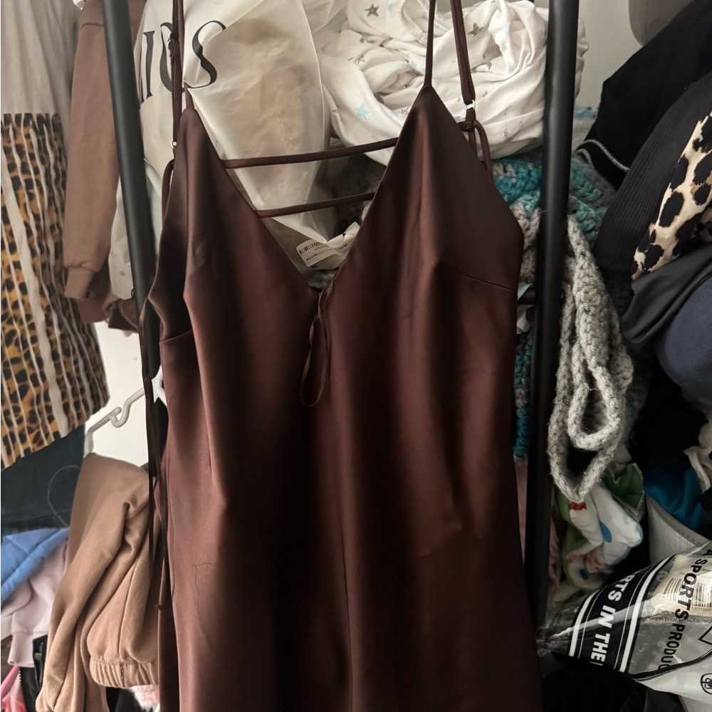 Brown Satin Slip Dress